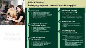 Table Of Contents Developing Corporate Communication Strategy Plan