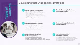 Table Of Contents Developing User Engagement Strategies Ppt Show Slide Portrait