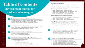 Table Of Contents Development Courses For Leaders And Managers Ppt Icon Format Ideas