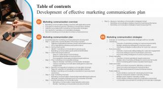 Table Of Contents Development Of Effective Marketing Communication Plan