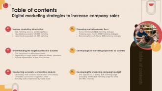 Table Of Contents Digital Marketing Strategies To Increase Company Sales MKT SS V