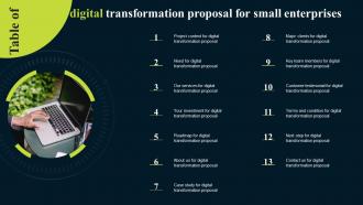 Table Of Contents Digital Transformation Proposal For Small Enterprises Ppt Introduction