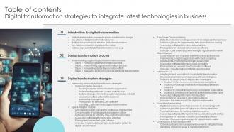 Table Of Contents Digital Transformation Strategies To Integrate DT SS