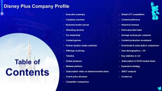 Table Of Contents Disney Plus Company Profile Ppt Styles Graphics Download