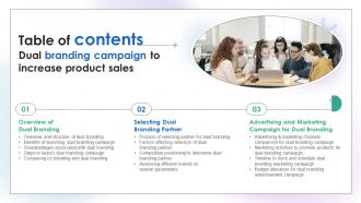 Table Of Contents Dual Branding Campaign To Increase Product Sales Ppt Slides Display