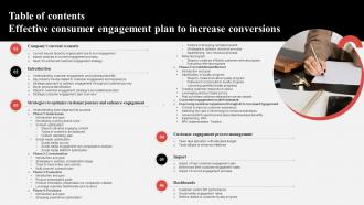 Table Of Contents Effective Consumer Engagement Plan To Increase Conversions