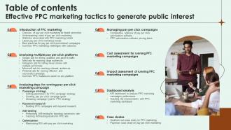 Table Of Contents Effective PPC Marketing Tactics To Generate Public Interest MKT SS V