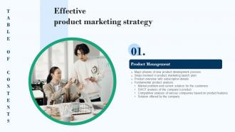 Table Of Contents Effective Product Marketing Strategy Ppt Powerpoint Presentation File Files