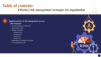 Table Of Contents Effective Risk Management Strategies For Organization Risk SS