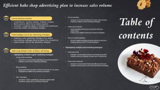 Table Of Contents Efficient Bake Shop Advertising Plan To Increase Sales Volume MKT SS V