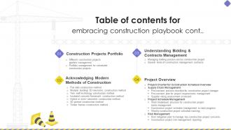 Table Of Contents Embracing Construction Playbook Ppt Powerpoint Presentation File Files