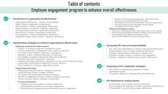 Table Of Contents Employee Engagement Program To Enhance Overall Effectiveness Strategy SS V