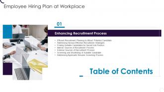 Table Of Contents Employee Hiring Plan At Workplace Process