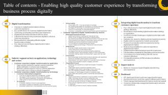 Table Of Contents Enabling High Quality Customer Experience By Transforming Business Process Digitally DT SS