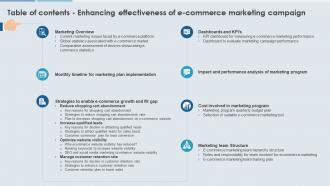 Table Of Contents Enhancing Effectiveness Of E Commerce Marketing Campaign