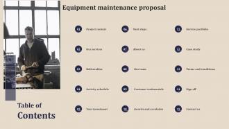 Table Of Contents Equipment Maintenance Proposal Ppt Professional Slide Portrait