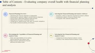 Table Of Contents Evaluating Company Overall Health With Financial Planning And Analysis