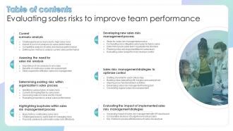 Table Of Contents Evaluating Sales Risks To Improve Team Performance
