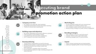 Table Of Contents Executing Brand Promotion Action Plan Branding SS V