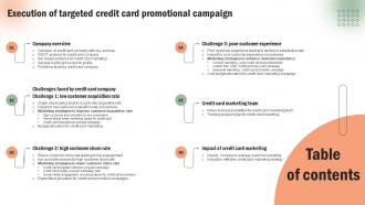 Table Of Contents Execution Of Targeted Credit Card Promotional Campaign Strategy SS V