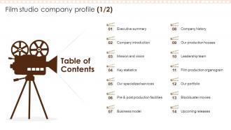 Table Of Contents Film Studio Company Profile Ppt Themes