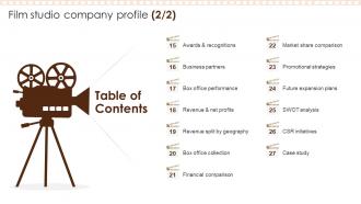 Table Of Contents Film Studio Company Profile Ppt Themes