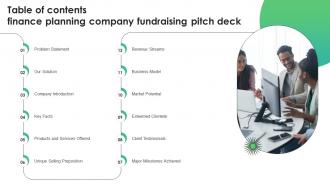Table Of Contents Finance Planning Company Fundraising Pitch Deck