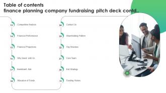Table Of Contents Finance Planning Company Fundraising Pitch Deck Colorful Appealing