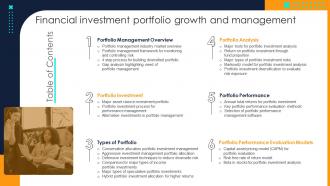 Table Of Contents Financial Investment Portfolio Growth And Management