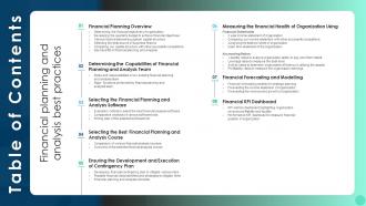 Table Of Contents Financial Planning And Analysis Best Practices Ppt Show Summary