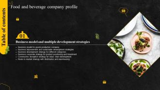 Table of contents food and beverage company profile ppt powerpoint presentation icon picture