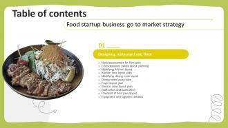 Table Of Contents Food Startup Business Go To Market Strategy