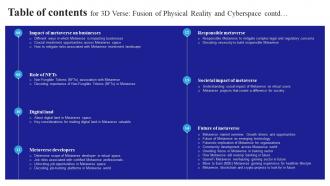 Table Of Contents For 3D Verse Fusion Of Physical Reality And Cyberspace AI SS V Idea Visual