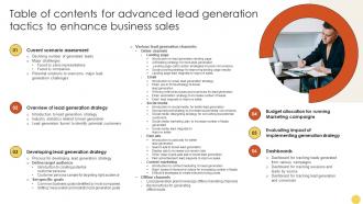 Table Of Contents For Advanced Lead Generation Tactics To Enhance Business Sales Strategy SS V