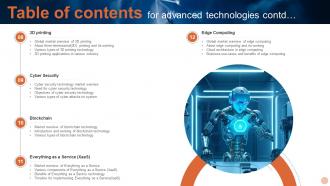 Table Of Contents For Advanced Technologies Ppt Template Captivating Customizable
