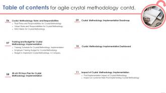 Table Of Contents For Agile Crystal Methodology Agile Crystal Methodology IT