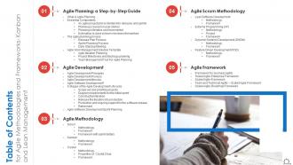 Table Of Contents For Agile Methodologies And Frameworks Kanban And Lean Management