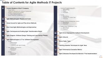 Table of contents for agile methods it projects