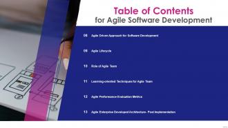 Table of contents for agile software development