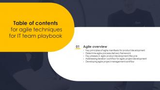 Table Of Contents For Agile Techniques For IT Team Playbook