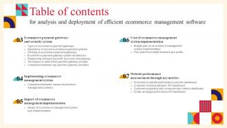 Table Of Contents For Analysis And Deployment Of Efficient Ecommerce Management Software