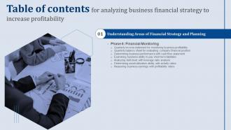 Table Of Contents For Analyzing Business Financial Strategy To Increase Profitability