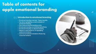 Table Of Contents For Apple Emotional Branding Ppt PowerPoint Presentation file outfit