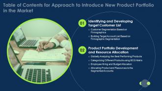 Table Of Contents For Approach To Introduce New Product Portfolio In The Market