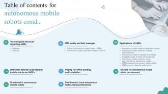 Table Of Contents For Autonomous Mobile Robots Ppt Slides Background Image