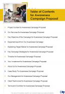 Table Of Contents For Awareness Campaign Proposal One Pager Sample Example Document