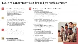 Table Of Contents For B2b Demand Generation Strategy