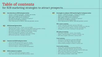 Table Of Contents For B2b Marketing Strategies To Attract Prospects