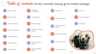Table Of Contents For B2c Cosmetic Startup Go To Market Strategy GTM SS