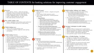 Table Of Contents For Banking Solutions For Improving Customer Engagement Fin SS V